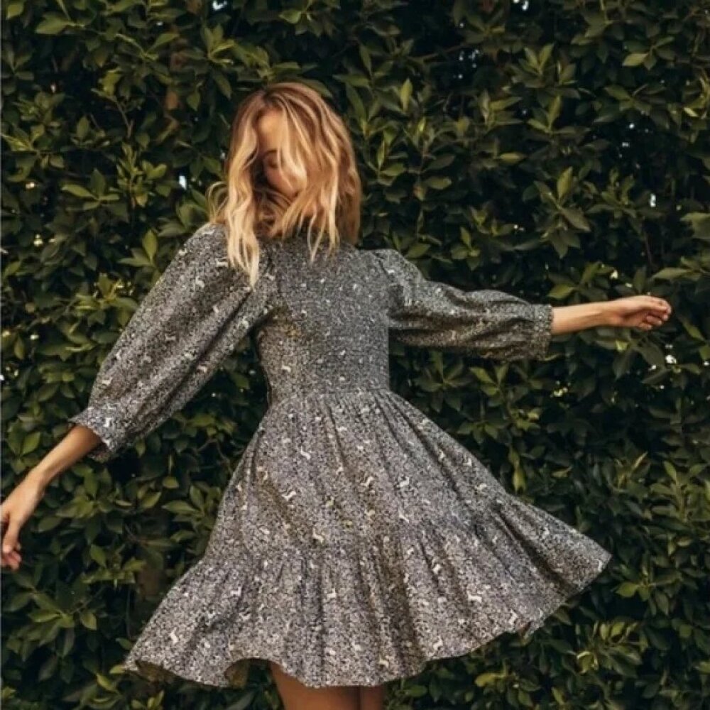 Elegant Gray Floral Women's Dress